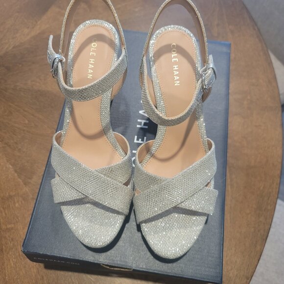 Cole Haan Women's Riannon Platform Sandal silver glitter mesh - Picture 8 of 14